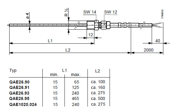 Размеры датчика Siemens QAE26.91