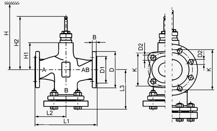 Размеры клапана Siemens VVF43.100-150K