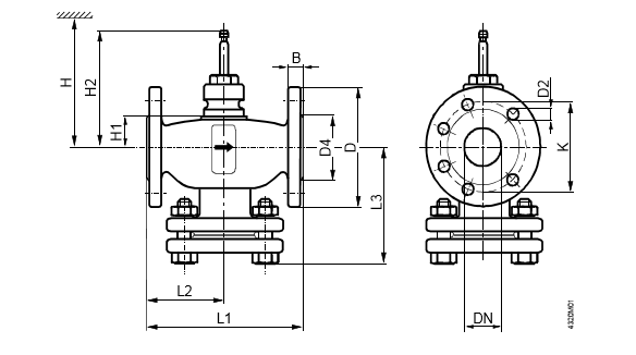 Размеры 3-ходовые седловые клапаны Siemens VXF31.50